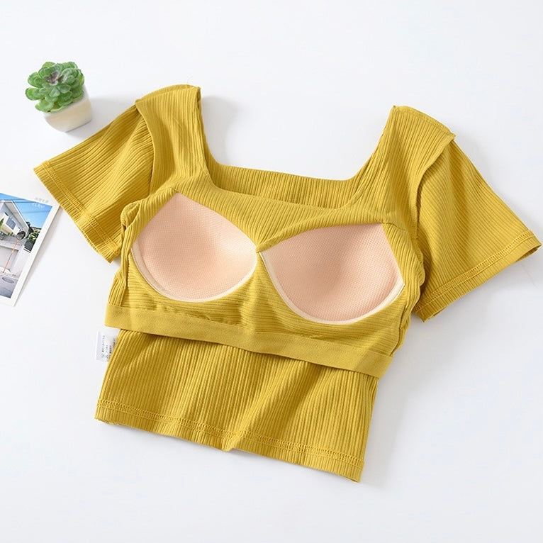 Hauli Square Neck Built-In Bra Crop Top